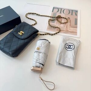Brand New Chanel GWP White/Black Camellia Compact Umbrella + Crossbody Bag Pouch